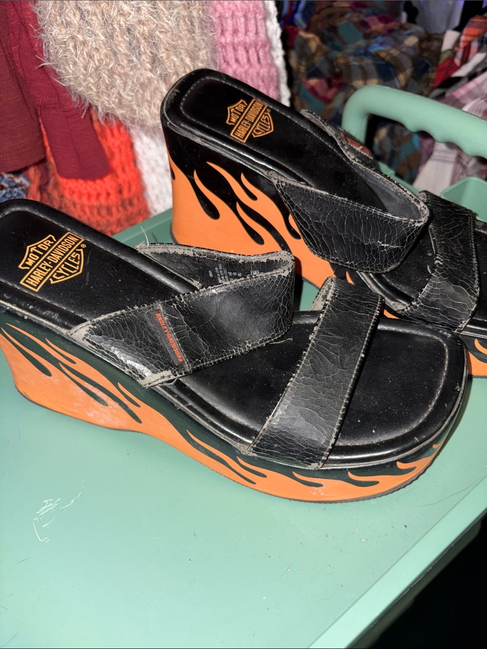 Harley-Davidson Black with Orange Flame Wedge Slides